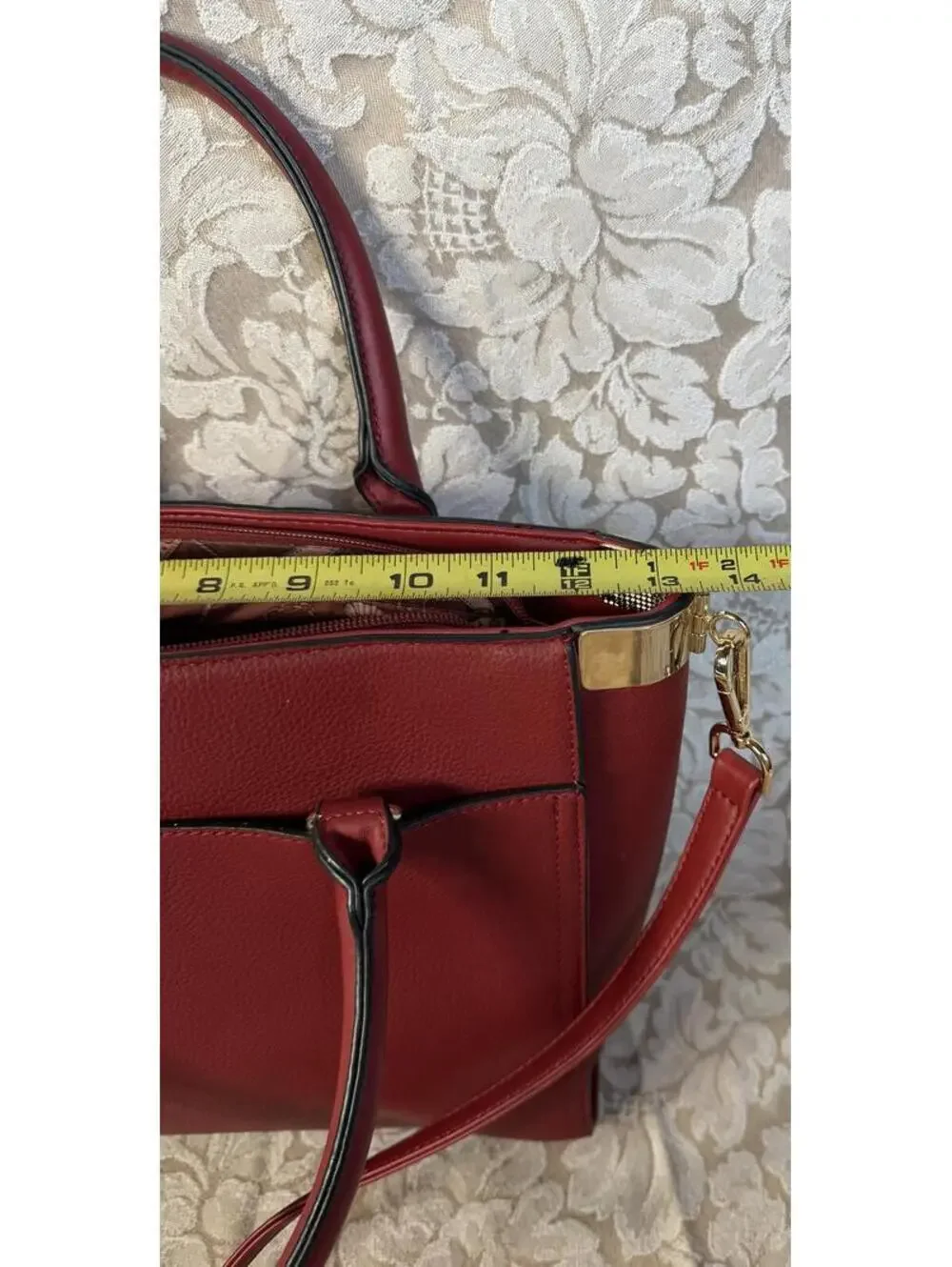 PURSE Red Faux Leather Tote Bag with Gold Accents